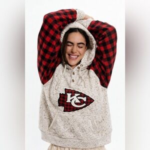 Kansas City Chiefs Hoodie Plaid Sleeve Womens M L NWT Game Day Sweatshirt
